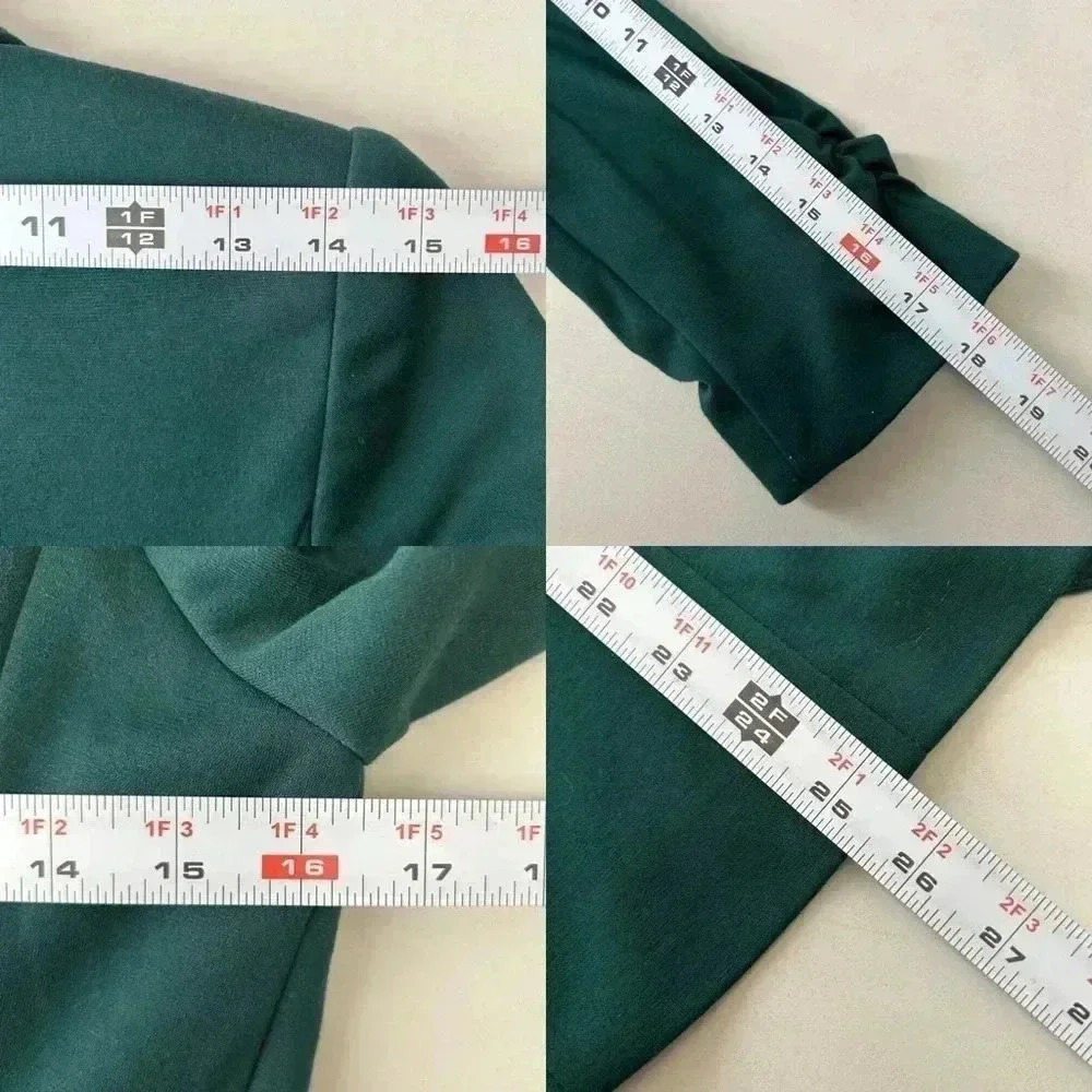 Ricki’s  Blazer Ponte Knit 3/4 Ruched Sleeves Single Breasted Forest Green XS - Picture 9 of 12